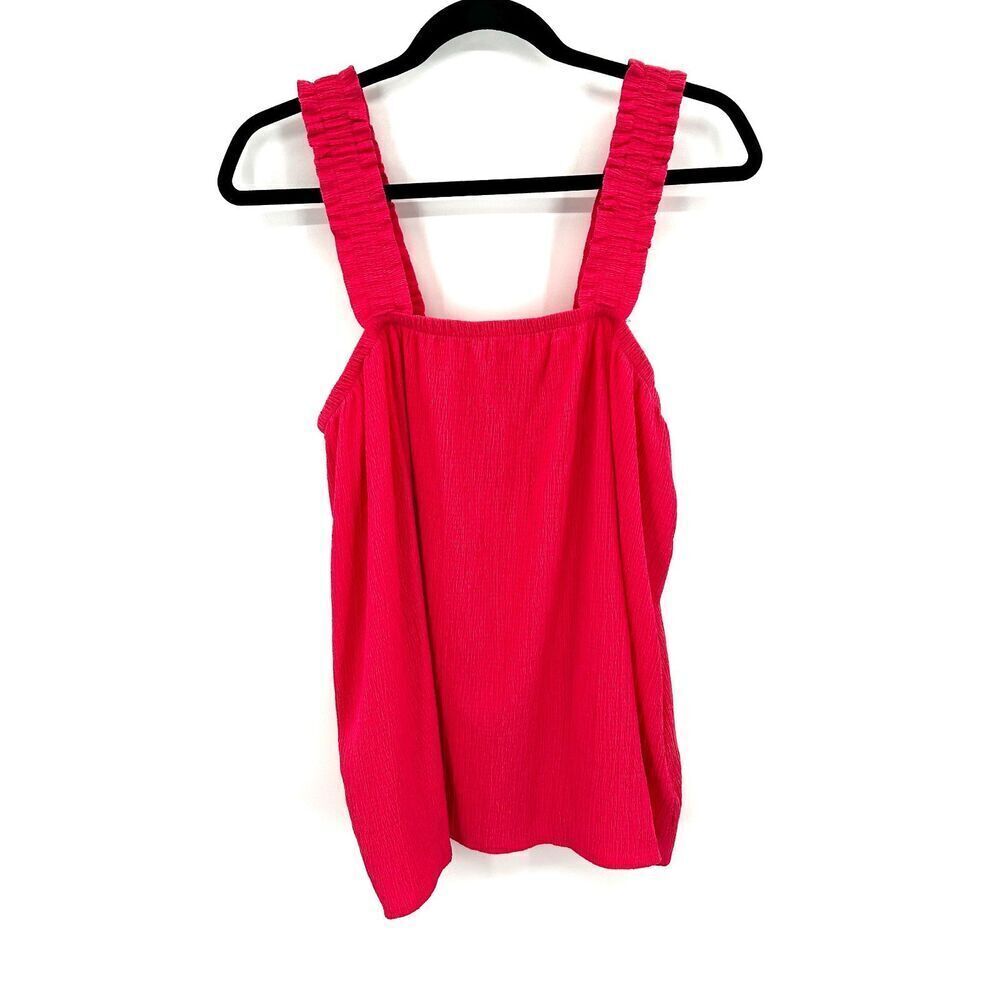 OLIVIA SKY Pink Ruffle Strap Textured Square Neck Lightweight Tank Top Large